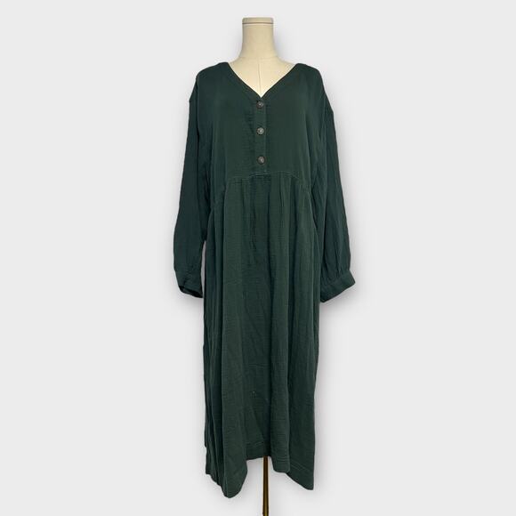 Madewell Plus Lightspun Button-Front Midi Dress Dark Palm Size 16W NEW - Picture 2 of 7